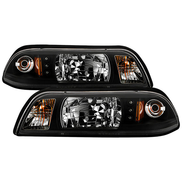 Spyder Ford Mustang 87-93 1PC LED (Replaceable LEDs)Crystal Headlights Black HD-YD-FM87-1PC-LED-BK
