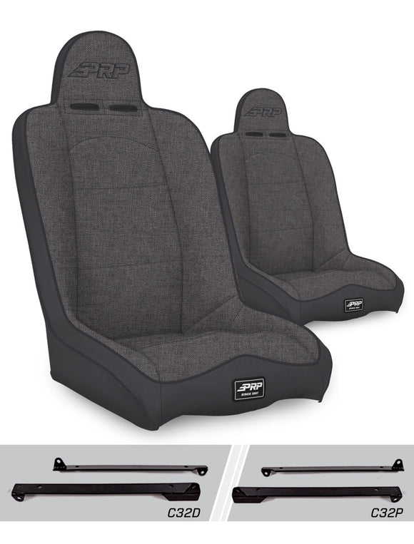 PRP Daily Driver High Back Suspension Seats Kit for Jeep Wrangler CJ7/YJ (Pair) - Gray