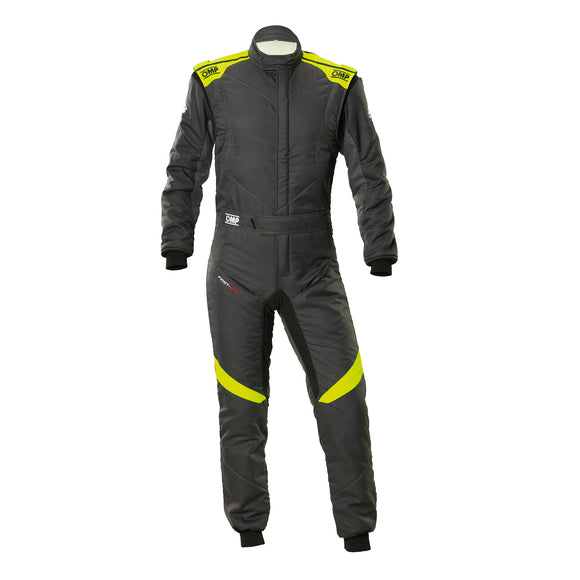 OMP FIRST EVO OVERALL my2025 FIA 8856-2018/SFI ANTHRACITE / FLUO YELLOW SZ 60