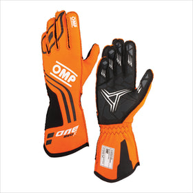 OMP ONE EVO X GLOVES FIA 8856-2018 ORANGE / BLACK SZ L