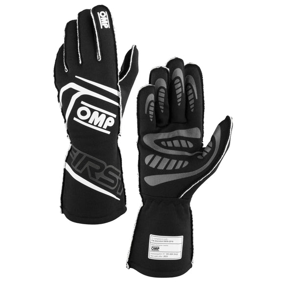 OMP FIRST GLOVES FIA 8856-2018 MY2025 BLACK SZ XS