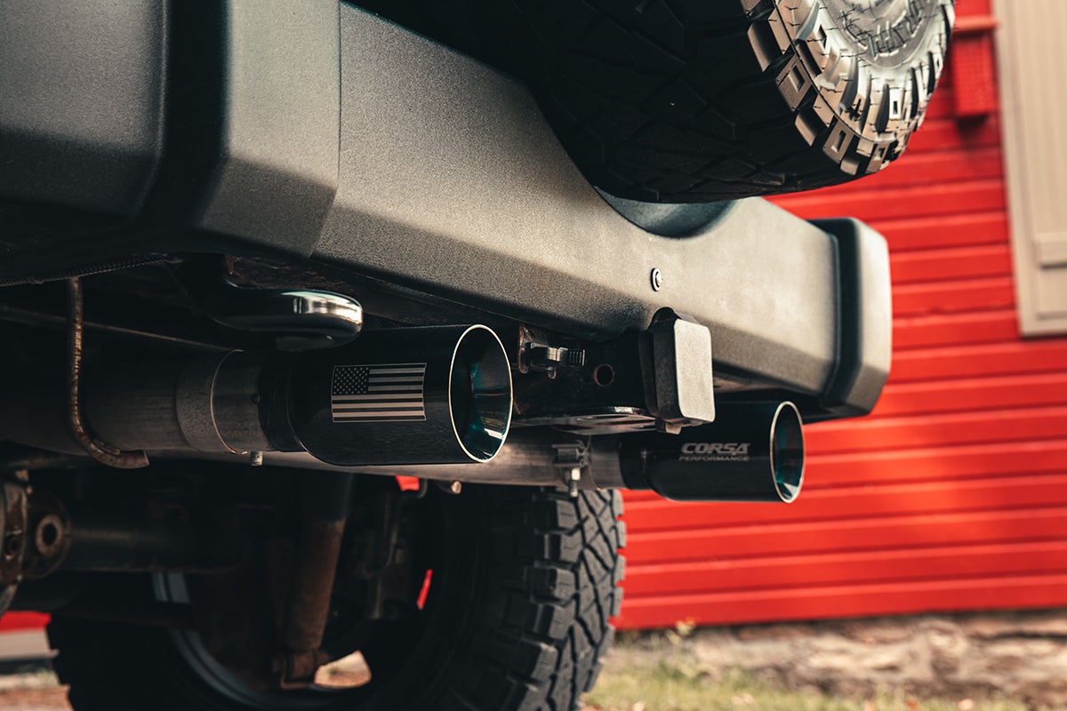 Corsa 07-18 Jeep Wrangler JKU 3.6L/3.8L 2.75in Sport Cat-Back Exhaust w/ 4in American Flag BlacTips - 0