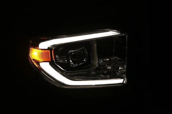 AlphaRex 14-20 Toyota Tundra LUXX LED Proj Headlights Plank Style Design Black w/Activ Light/DRL