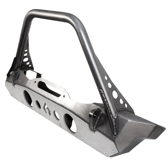 Artec Industries Jeep JK Bare Steel Nighthawk Mid-Tube Stinger Front Bumper w/ Alum Skid Bare Steel