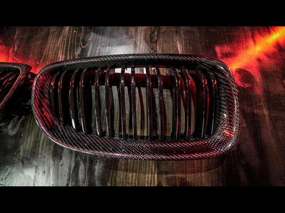 2008-2012 BMW 3 Series (E90) LCI Carbon Fiber Double Slatted Kidney Grilles - 0