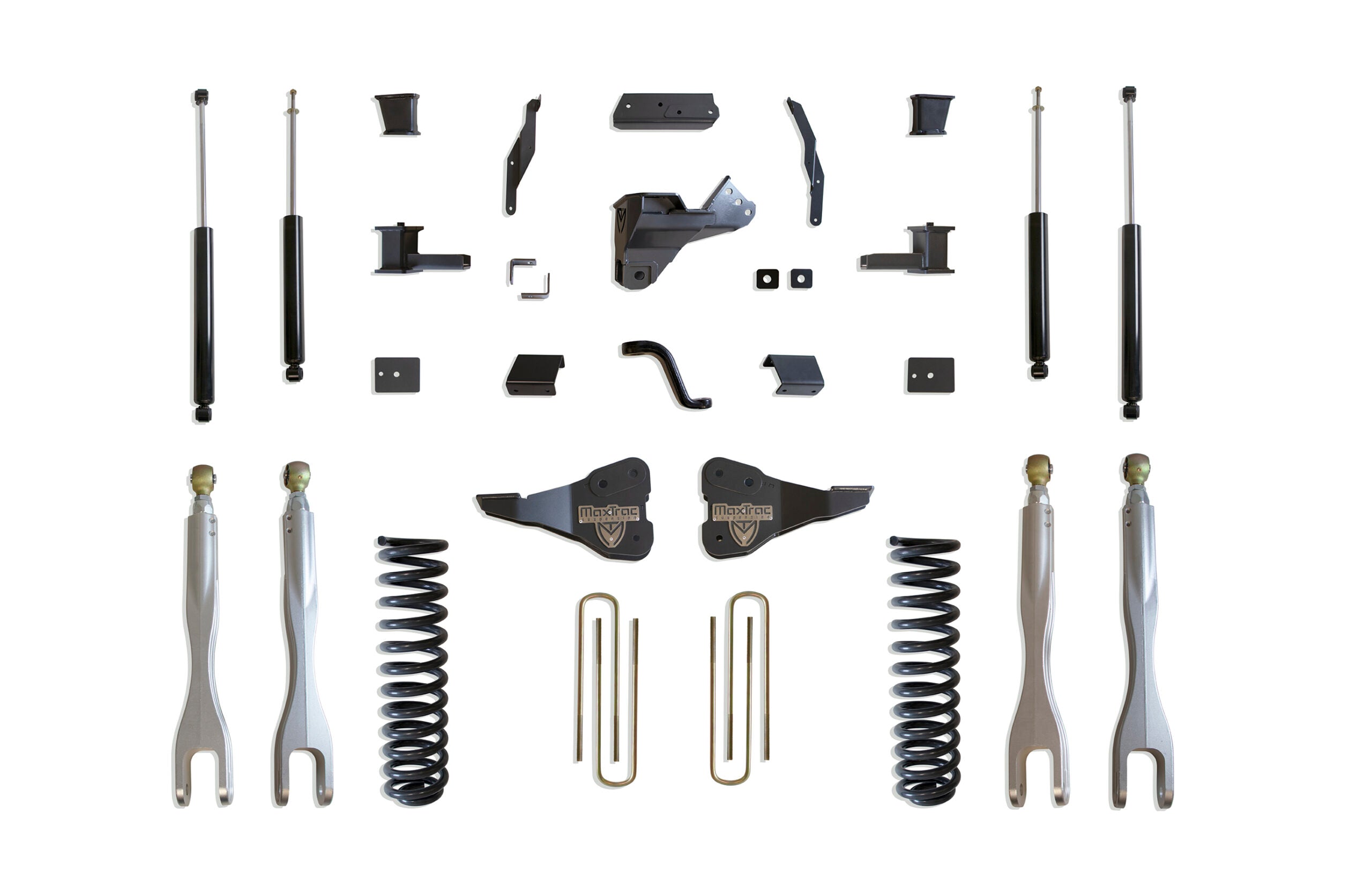 MaxTrac 17-19 Ford F-250/350 4WD 4in/1in MaxPro Coil Lift Kit w/4-Link Arms & MaxTrac Shocks