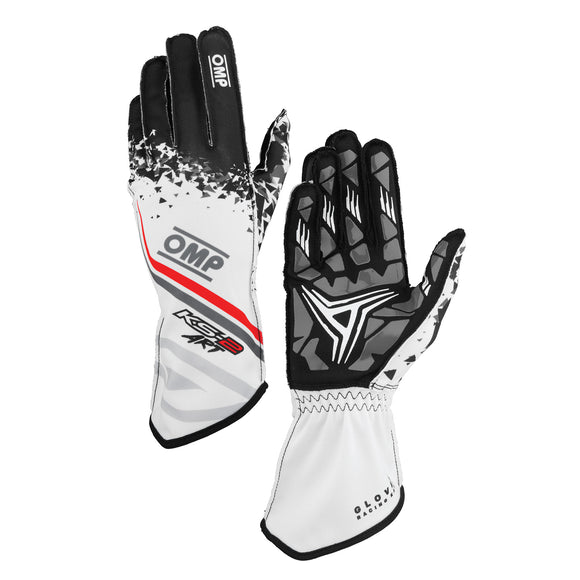 OMP KS-2 ART my2025 KART GLOVES WHITE / BLACK / RED SZ 4 (KIDS)