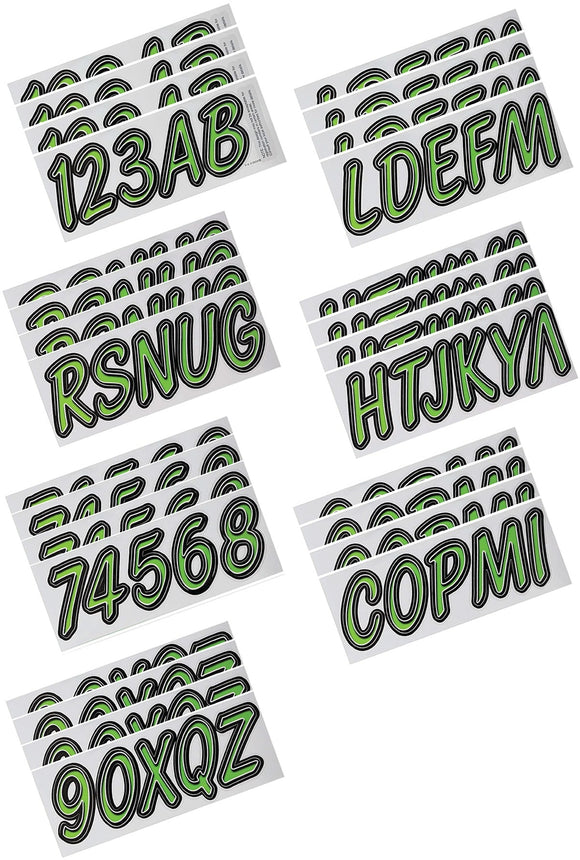 Hardline Boat Lettering Registration Kit 3 in. - 400 Kiwi Green/Black