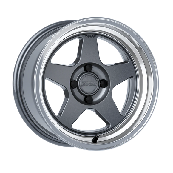 Kansei K12G KNP 15x8in / 4x100 BP / 0mm Offset / 73.10mm Bore - Gloss Gunmetal w/ Machined Lip Wheel