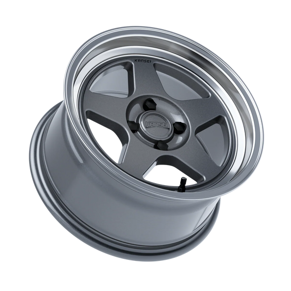 Kansei K12GM Knp 15x8in / 4x100 BP / 25mm Offset / 73.1mm Bore - Gloss Gunmetal Machined Lip Wheel