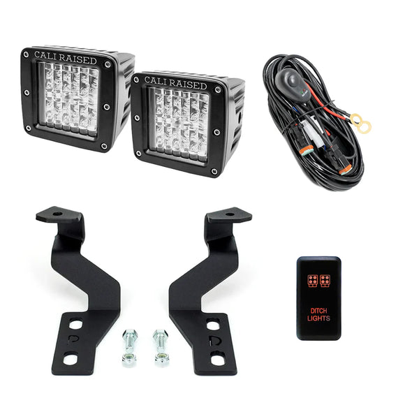 Cali Raised 03-09 Toyota 4Runner Low Profile Ditch Light Brackets Kit - Brackets W/ 3X2 18W Switch