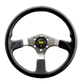 OMP Asso Flat Steering Wheel w/ 3 Steel Spokes (350mm) - Large Leather (Black)