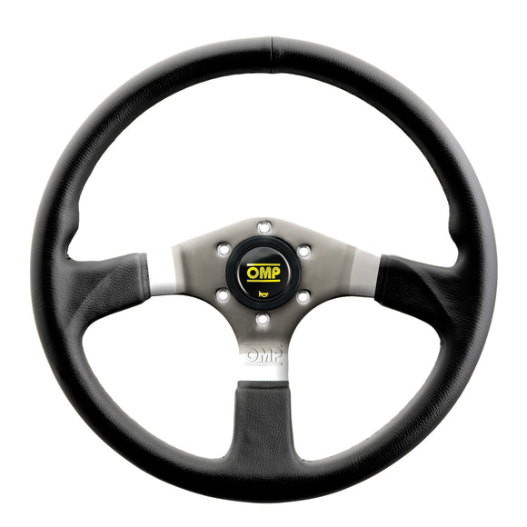 OMP Asso Flat Steering Wheel w/ 3 Steel Spokes (350mm) - Large Leather (Black)