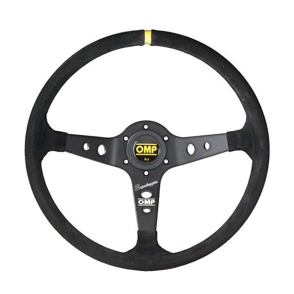 OMP Corsica Steering Wheel - Black Suede/Black Anodized Spokes