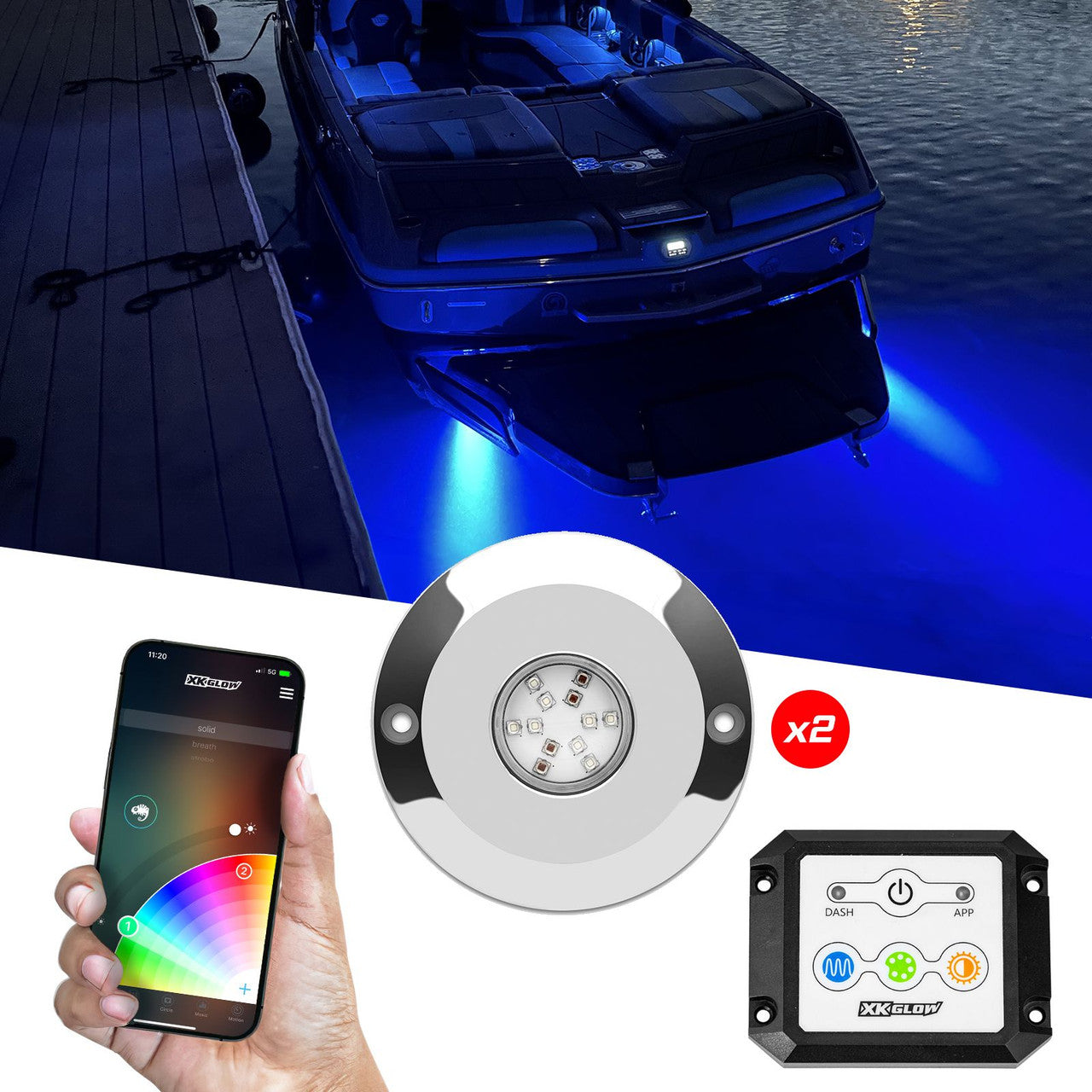 XK Glow RGB LED UNDERWATER LIGHT KIT FOR BOAT 2PC 48W - 0