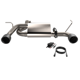 QTP 07-18 Jeep Wrangler 3.6L/3.8L 304SS Screamer Axle Back Exhaust w/4in Black Tips - 0