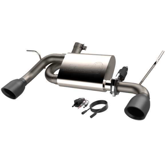 QTP 07-18 Jeep Wrangler 3.6L/3.8L 304SS Screamer Axle Back Exhaust w/4in Black Tips