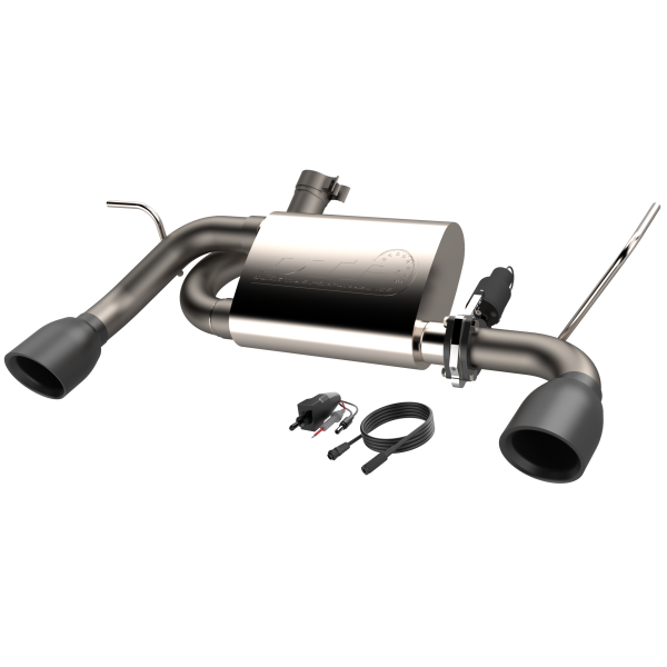 QTP 07-18 Jeep Wrangler 3.6L/3.8L 304SS Screamer Axle Back Exhaust w/4in Black Tips