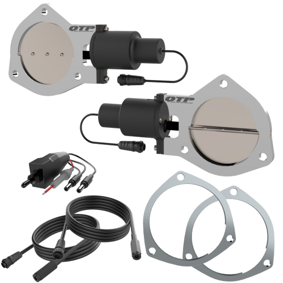 QTP 4in Bolt-On QTEC Dual Electric Cutout Valves w/Flanges - Pair