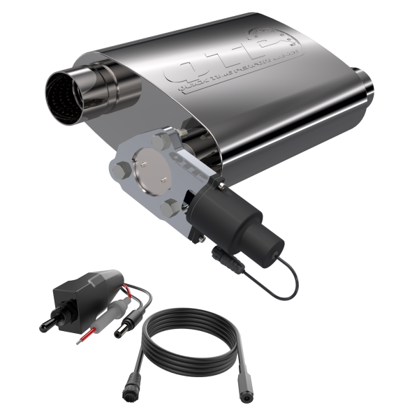 QTP 2.5in Weld-On 304SS Reverse Screamer Muffler Short Case w/Bolt-On QTEC Electric Cutout
