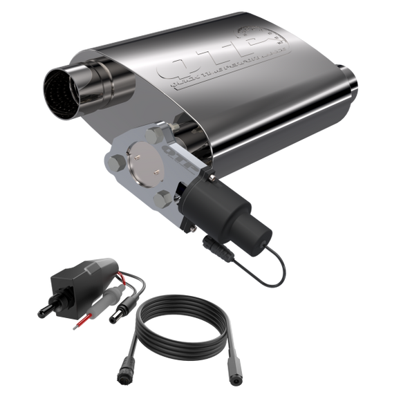 QTP 2.5in Weld-On 304SS Screamer Muffler Short Case w/Bolt-On QTEC Electric Cutout