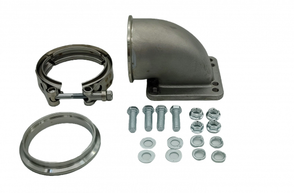 GRANATELLI TURBO ADAPTER. 90^ CAST ELBOW. 3.0 V-BAND TO T3/T4 HOUSING. THREADED"