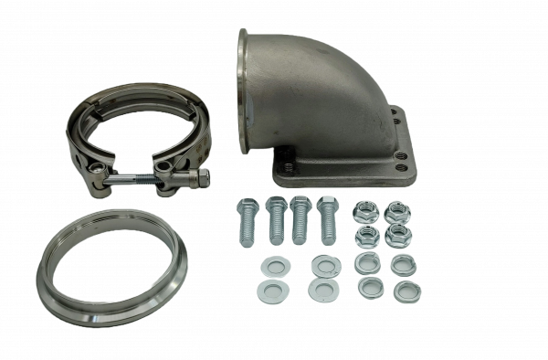 GRANATELLI TURBO ADAPTER. 90^ CAST ELBOW. 3.0 V-BAND TO T3/T4 HOUSING. THREADED"