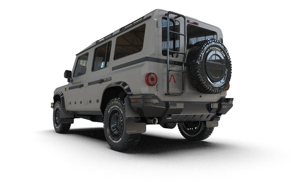 Rally Armor 23-25 Ineos Grenadier Black Mud Flap - Warm Grey Logo