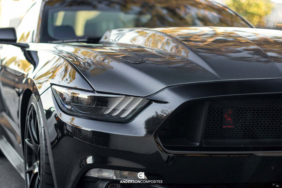 Anderson Composites 15-17 Ford Mustang (Excl. GT350/GT350R) Double Sided Carbon Fiber Cowl Hood
