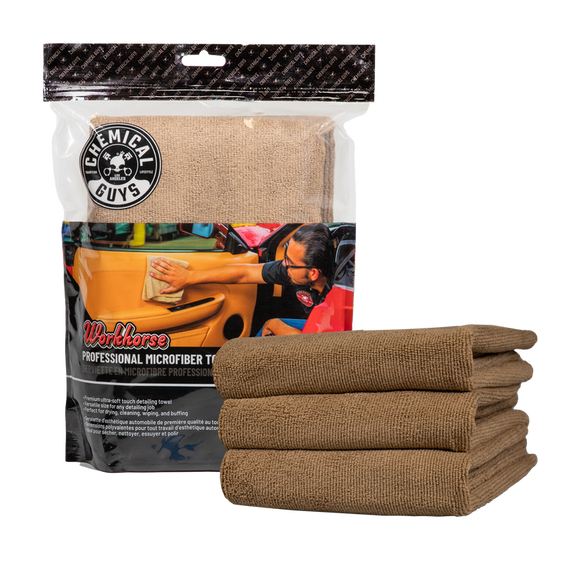 Workhorse Professional Microfiber Towel, Tan 16" x 16" (3 Pack)