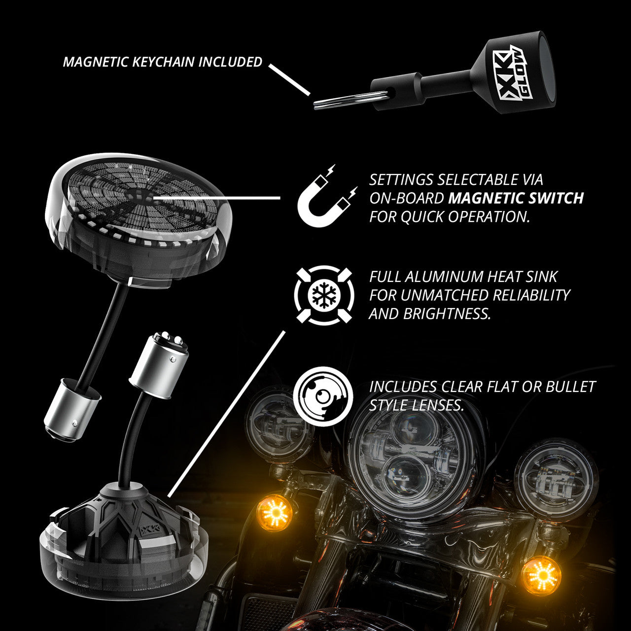 XK Glow Pro Series MotoTurnz - 1157 Flat Style Front - 0