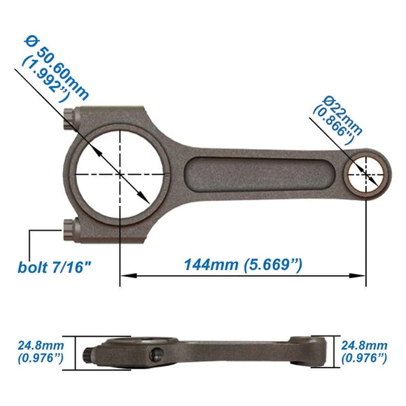 SPA Performance VW 144mm x 22mm High Performance Connecting Rod Set (7/16" Bolt) | MVLBIL85