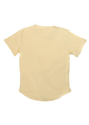 A khaki Mercedes-Benz t-shirt for men. Photo is the back view of the shirt with an embroidered black W201 190E 2.5-16 Evo II. Fabric composition is a polyester, and cotton mix. The material is very soft, stretchy, non-transparent. The style of this shirt is short sleeve, with a crewneck neckline.