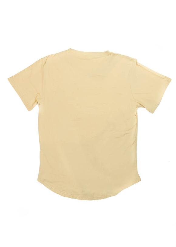 A khaki Mercedes-Benz t-shirt for men. Photo is the back view of the shirt with an embroidered black W201 190E 2.5-16 Evo II. Fabric composition is a polyester, and cotton mix. The material is very soft, stretchy, non-transparent. The style of this shirt is short sleeve, with a crewneck neckline.