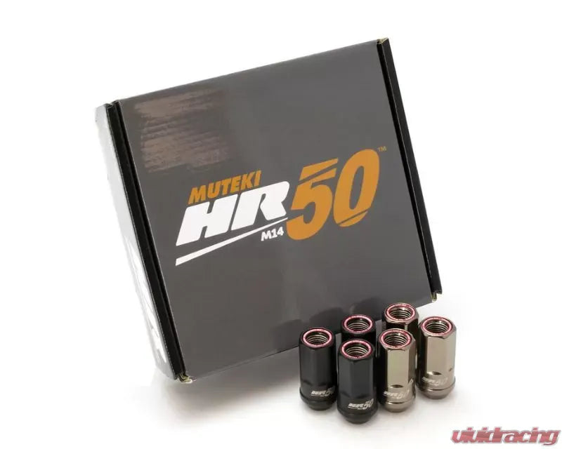 Muteki HR50 M14xP1.5 Titanium Chrome w/ Yellow Ring Open End Lug Nut Kit