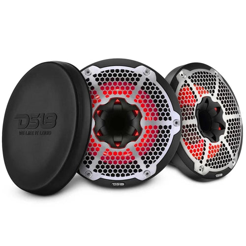 DS18 Hybrid Marine Speaker w/ Driver And RGB LEDs 10in 2-Way 450 Watts RMS 4 ohm Black w/ Cover