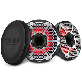 DS18 Hybrid Marine Speaker w/ Driver And RGB LEDs 10in 2-Way 450 Watts RMS 4 ohm Black w/ Cover