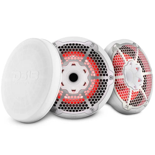 DS18 Hybrid Marine Speaker w/ Driver And RGB LEDs 10in 2-Way 450 Watts RMS 4 ohm White w/ Cover