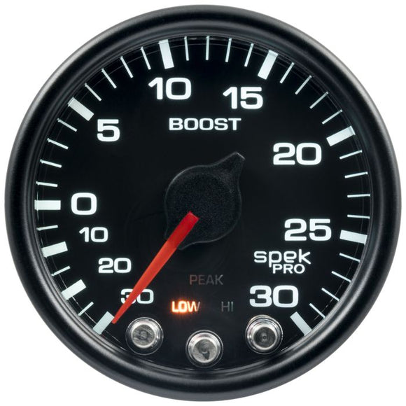 2-1/16" BOOST/VACUUM, 30 IN HG/30 PSI, STEPPER MOTOR, SPEK-PRO, BLACK DIAL, BLACK BEZEL, CLEAR LENS