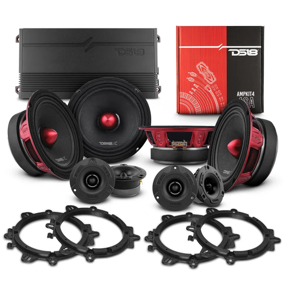 DS18 PRO Audio 6.5in Speaker Upgrade Kit With OEM Speaker Adapters + Amplifier + Wiring Kit