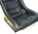 NRG GT Retro Bucket Seat - Black PVC Leather Yellow Stitching Yellow Glitter Fiberglass Back-6