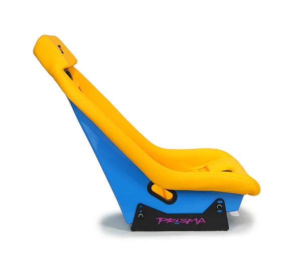 NRG GT Retro Bucket Seat - Yellow PVC Leather Yellow Stitching Off-White Fiberglass Back