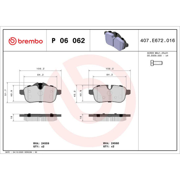 Brembo 11-19 BMW Z4 Rear Premium Low-Met OE Equivalent Pad 34216788275