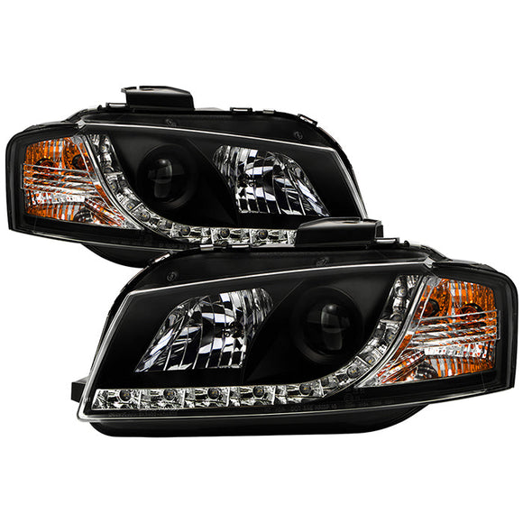 Spyder Audi A3 06-08 Projector Headlights Halogen Model Only - DRL Black PRO-YD-AA306-DRL-BK