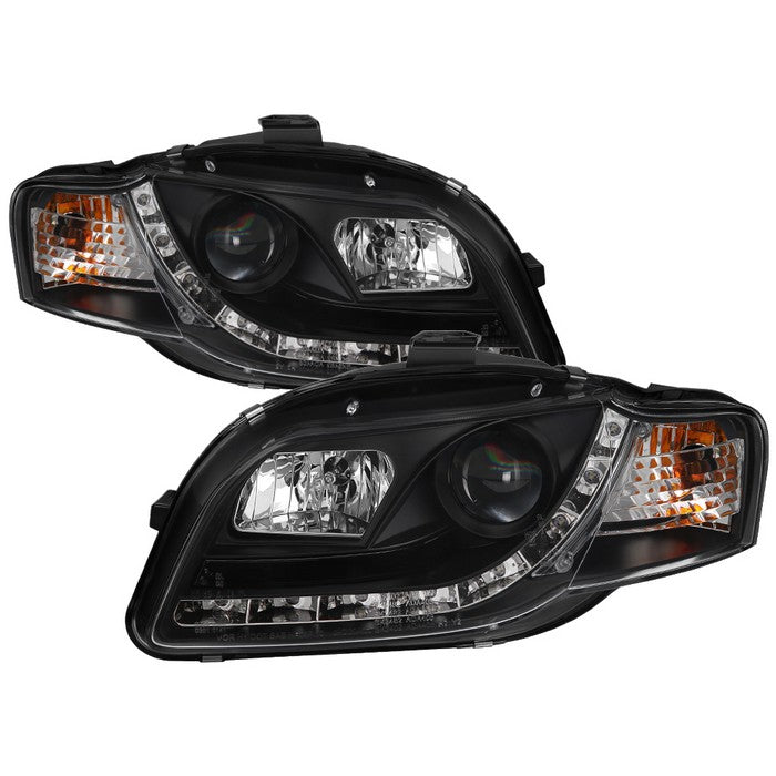 Spyder Audi A4 06-08 Projector Headlights Halogen Model Only - DRL Black PRO-YD-AA405-DRL-BK