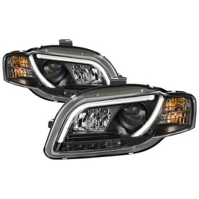 Spyder Audi A4 06-08 Projector Headlights Halogen Only - Light Tube DRL Blk PRO-YD-AA405-LTDRL-G2-BK
