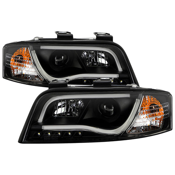 Spyder Audi A6 02-04 Projector Headlights Halogen ModelLight Tube DRL Blk PRO-YD-ADA601-LTDRL-BK