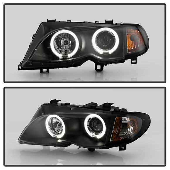 ( Spyder Signature ) BMW E46 3-Series 02-05 4DR Projector Headlights 1PC - LED Halo - Black - High H1 (Included) - Low H7 (Included)