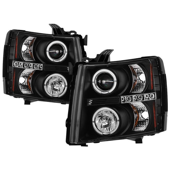 Spyder Chevy Silverado 1500 07-13 Projector Headlights LED Halo LED Blk PRO-YD-CS07-HL-BK