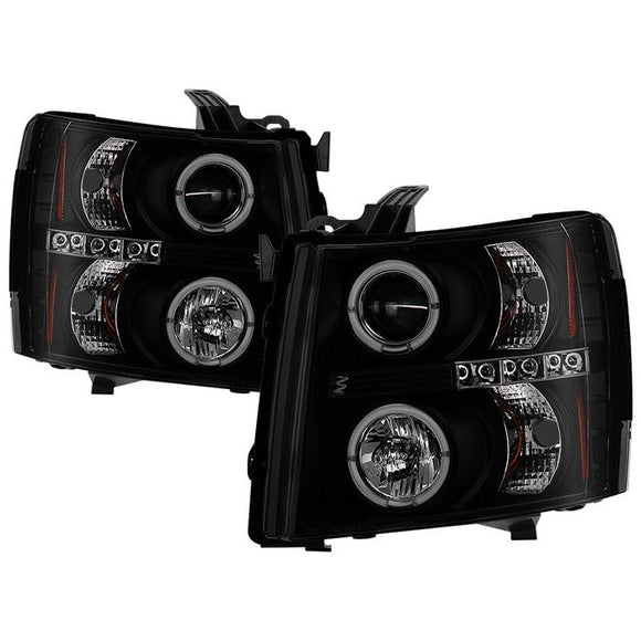Spyder Chevy Silverado 1500/2500 07-13 Projector Headlights LED Halo LED Blk Smke PRO-YD-CS07-HL-BSM